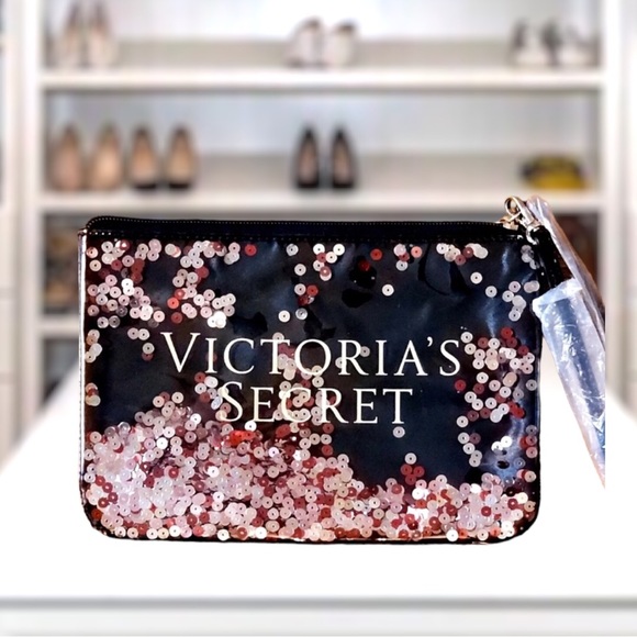 Victoria's Secret Handbags - Victoria’s Secret Black Wristlet With Glitter Red & Pink Sequin